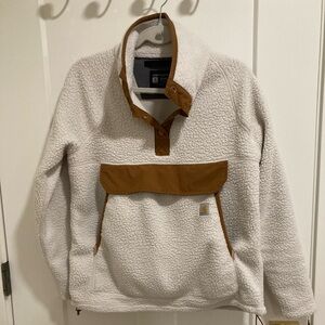 Carhartt Cream and Brown Fleece Jacket - Size Small